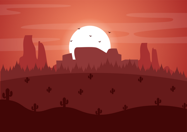 Sunset between mountains  Illustration