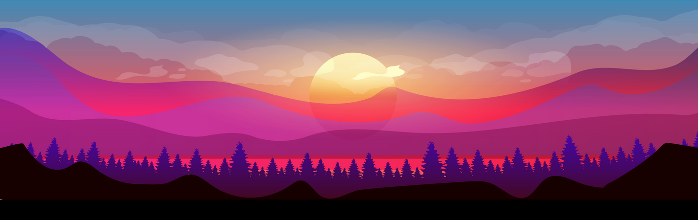 Sunset in mountains Illustration