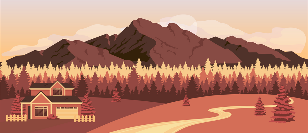 Sunset in mountains  Illustration