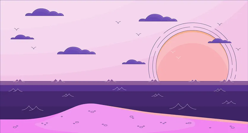 Sunset in sea  Illustration