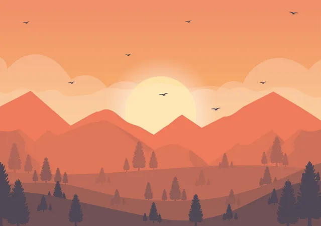 Sunset landscape  Illustration