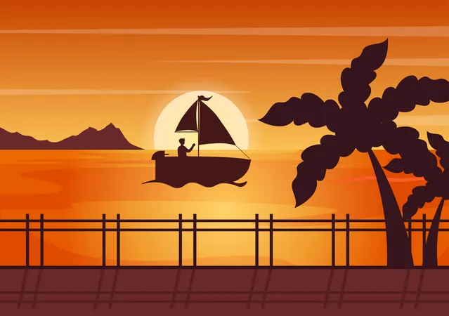 Sunset landscape  Illustration
