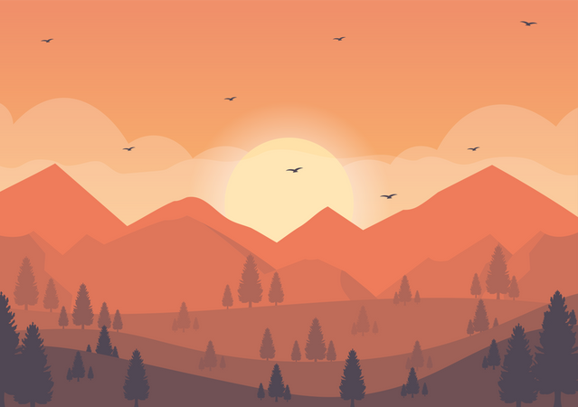 Sunset landscape  Illustration