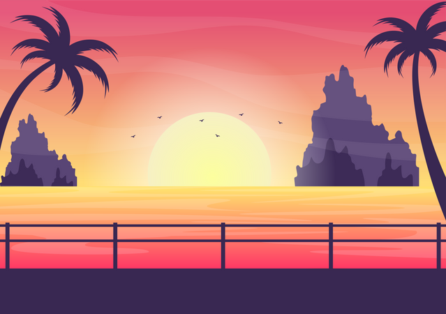 Sunset landscape  Illustration