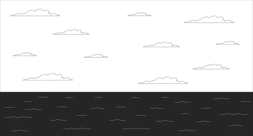 穏やかな海に沈む夕焼け空  イラスト