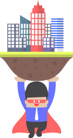 Super businessman carrying the city Illustration