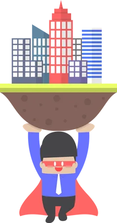 Super Businessman Carrying The City VECTOR EPS 10 Illustration