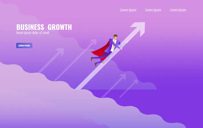 Super Businessman flying and holding arrow up over the sky  Illustration