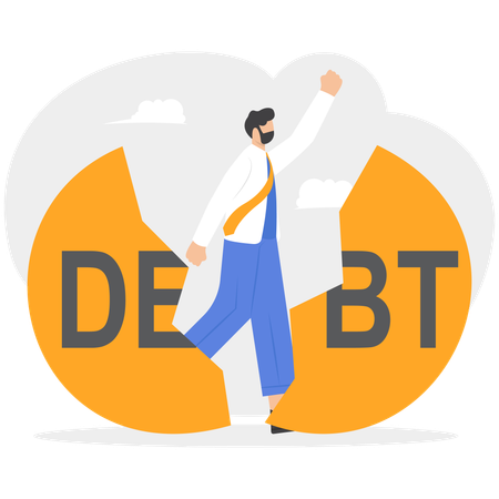 Super businessman punch cracked big debt  Illustration