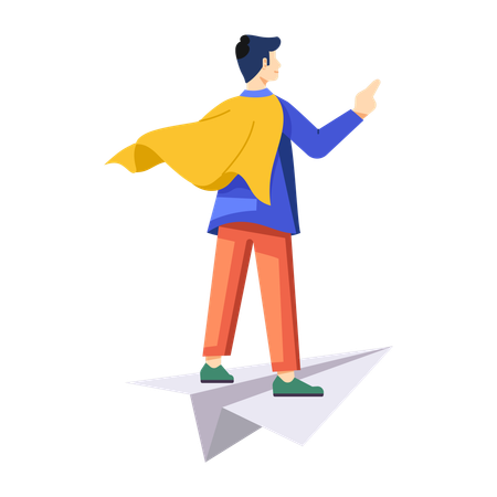 Super Businessman riding on paper plane  Illustration