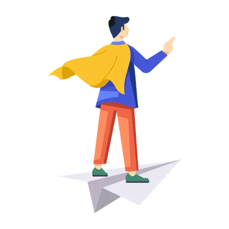 Super Businessman riding on paper plane  Illustration