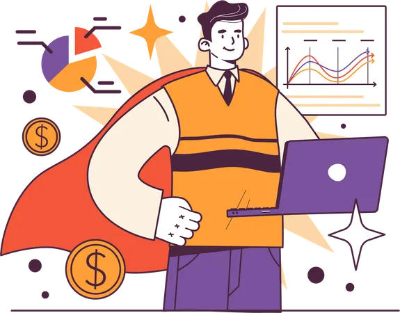 Super businessman showing financial report  Illustration