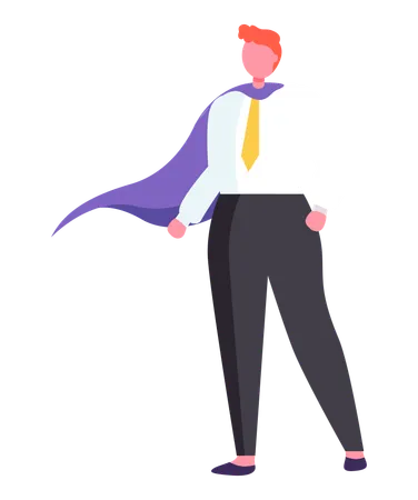 Man Superhero Isolated Cartoon Character Vector Businessman Powerful Leader Ready To Solve Tasks Confident Male In Tie And Purple Cloak Leadership Illustration
