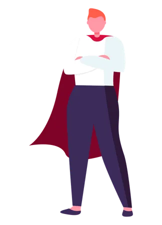 Business Hero Manager In Superhero Suit Full Length And Portrait View Of Man Character Standing Male In Suit Flat Design Style Winner Human Vector Illustration