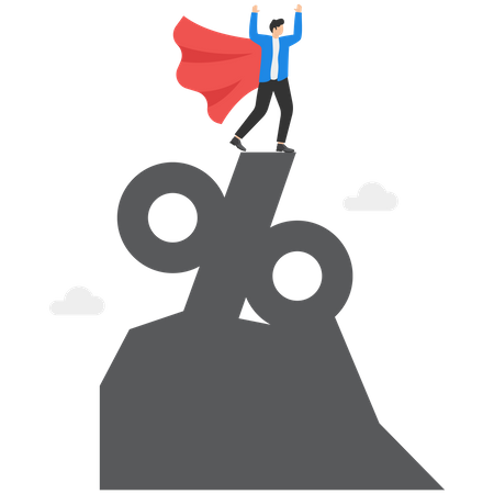 Super businessman standing on top of percentage sign  Illustration