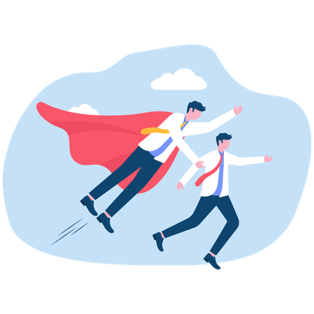 Super businessman with red cape saving man fall off cliff gap  Illustration