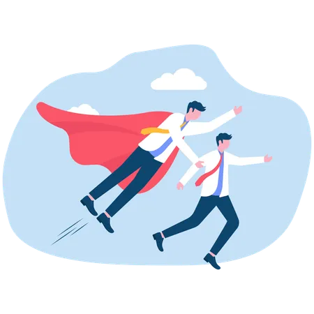 Super businessman with red cape saving man fall off cliff gap  Illustration