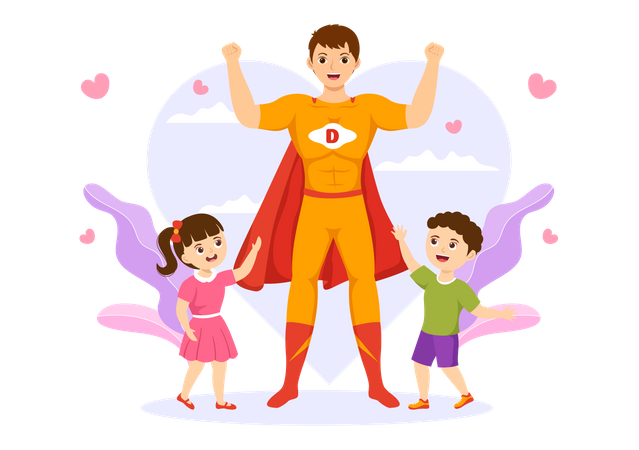 Super dad with kids  Illustration
