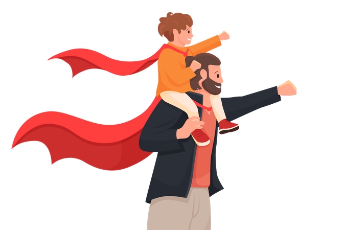 Super daddy carrying son  Illustration