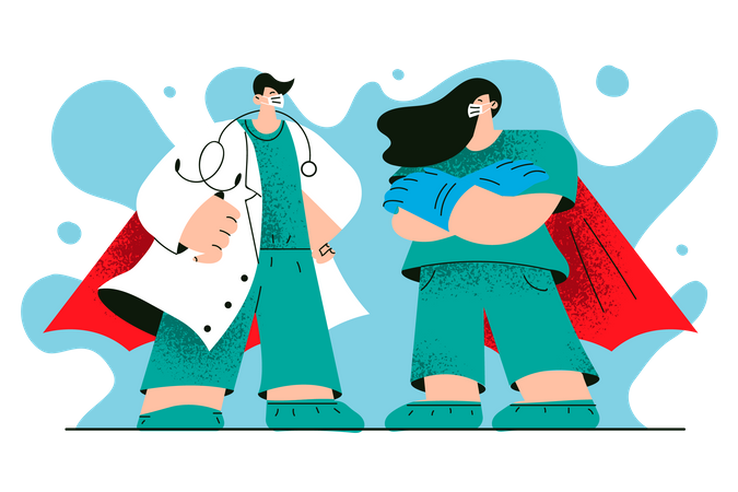 Super doctors giving standing pose  イラスト