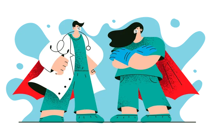 Super doctors giving standing pose  イラスト