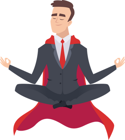 Super empresario meditando  Ilustración