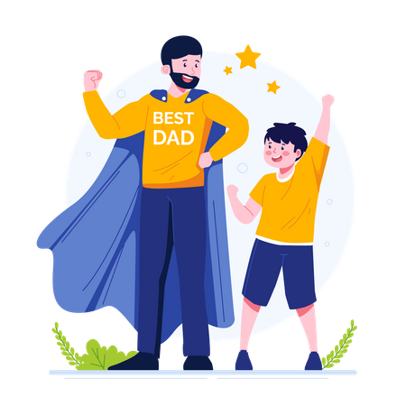 Super Father with child  イラスト