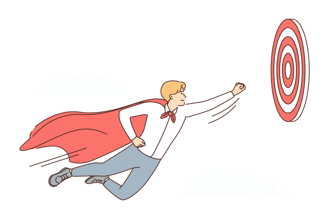Super-herói voando alto para atingir o alvo  Ilustração
