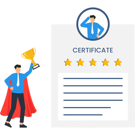 Super-héros d'affaires tenant un trophée d'affaires  Illustration