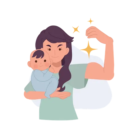 Super mãe segurando bebê  Ilustração