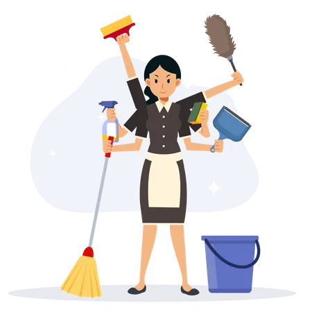 Super maid and home cleaning equipment Illustration