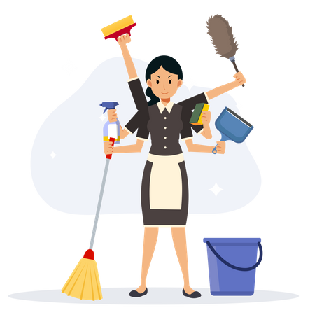 Super maid and home cleaning equipment  Illustration