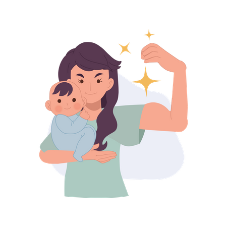 Super maman tenant bébé  Illustration