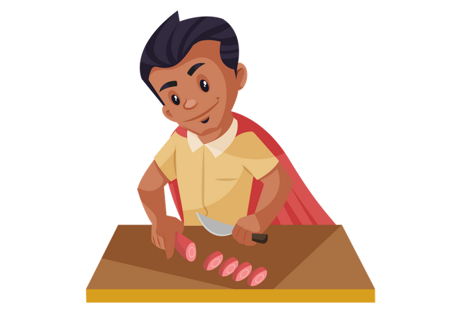 Super man chopping vegetables  Illustration