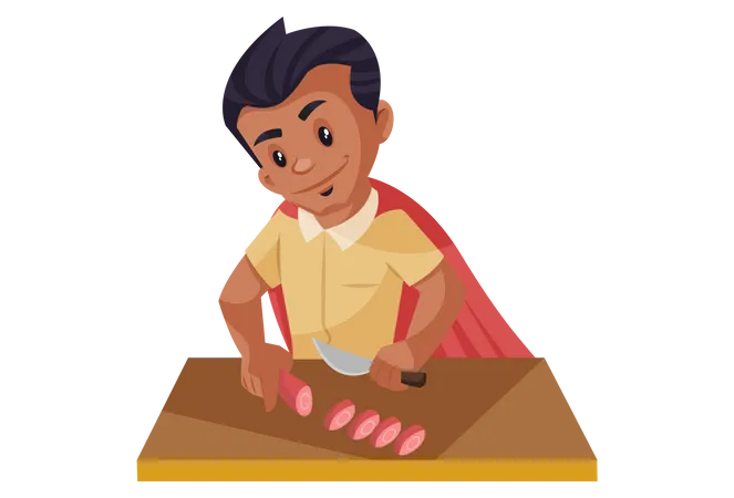 Super man chopping vegetables  Illustration