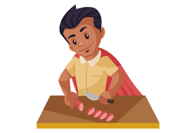 Super man chopping vegetables  Illustration