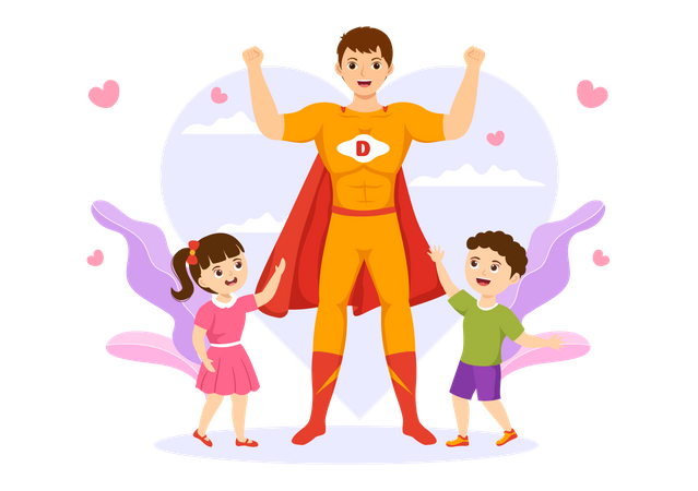 Super papa avec des enfants  Illustration