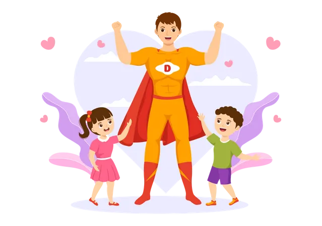 Super papa avec des enfants  Illustration