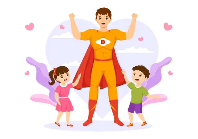 Súper papá con niños  Ilustración