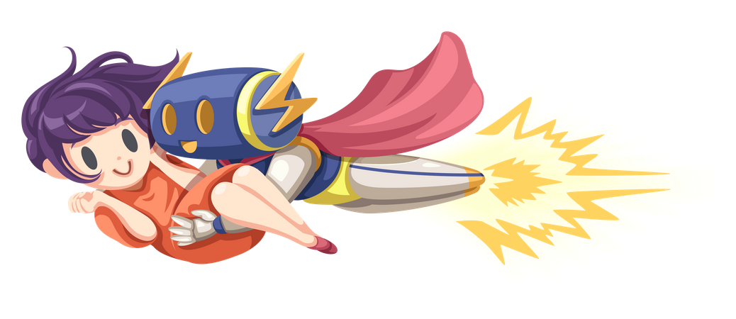 Super Robot Flying while carrying girl in arms Illustration