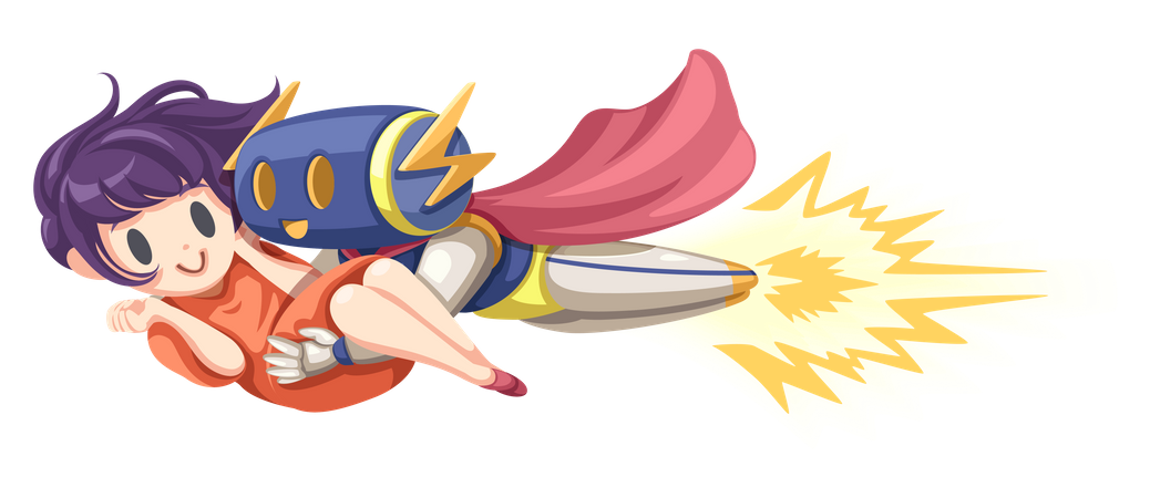 Super Robot Flying while carrying girl in arms  Illustration