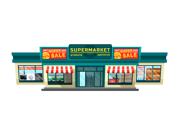 Super sale in supermarket on product and appliance  Illustration