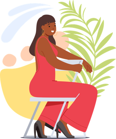 Une superbe femme noire respire la confiance dans une salopette rouge  Illustration