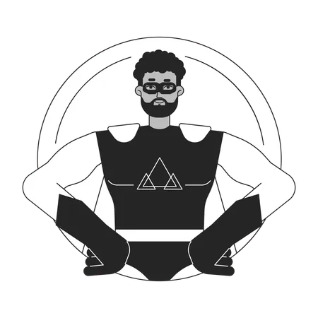 Superhero Flat Line Black White Vector Character Powerful Man In Mask Hands On Waist Editable Outline Half Body Person Simple Cartoon Isolated Spot Illustration For Web Graphic Design Illustration