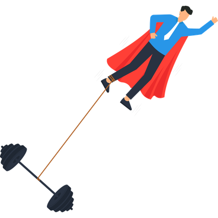 Superhero Businessman Flying with Weights  Illustration