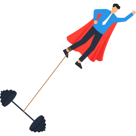 Superhero Businessman Flying with Weights  Illustration