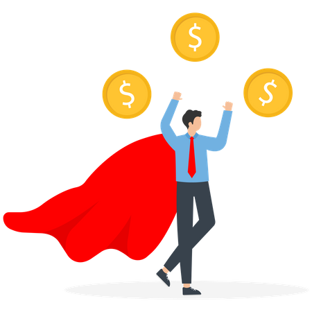 Superhero businessman juggling coins  Illustration