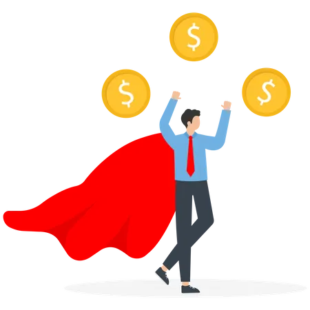 Superhero businessman juggling coins  Illustration