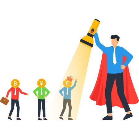 Superhero Businessman Spotlights Top Performer  Illustration