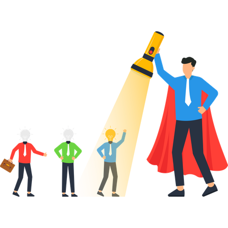 Superhero Businessman Spotlights Top Performer  Illustration